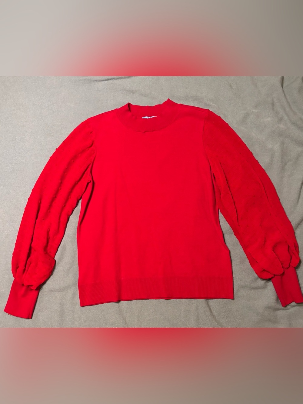 CeCe Women’s Bright Red Swiss Dot Crewneck Sweater